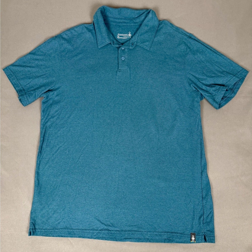 Smartwool Polo Shirt Mens L Blue Teal Merino Wool Blend  Outdoor Performance